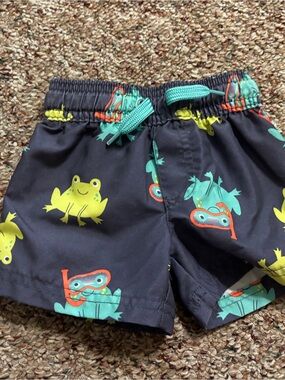 💕3 for $10💕 Navy Frog Print Swim Shorts with Teal Drawstring